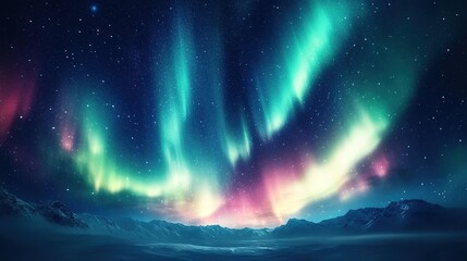 Obraz premium Shiny aurora borealis, abstract aurora australis background for web and print, cute abstract display of natural light in the sky.