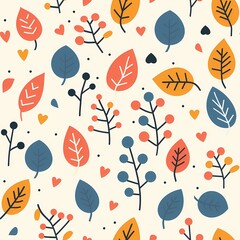 Colorful floral pattern with vibrant flowers and leaves, perfect for decorative designs.