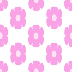 Seamless pattern with abstract geometric flowers in retro hippie style. Vector floral background. Vintage fashionable print with daisy flowers in 1970s style