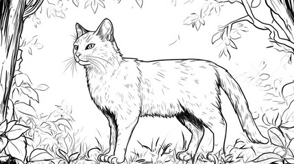 Obraz premium Outline illustration of a black and white cat for drawing and coloring on white background