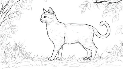 Fototapeta premium Outline illustration of a black and white cat for drawing and coloring on white background