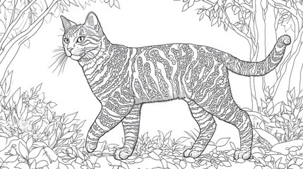 Naklejka premium Outline illustration of a black and white cat for drawing and coloring on white background