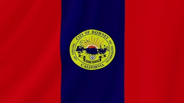 Downey, California Waving Flag. Realistic Flag Animation. Seamless Loop Background.