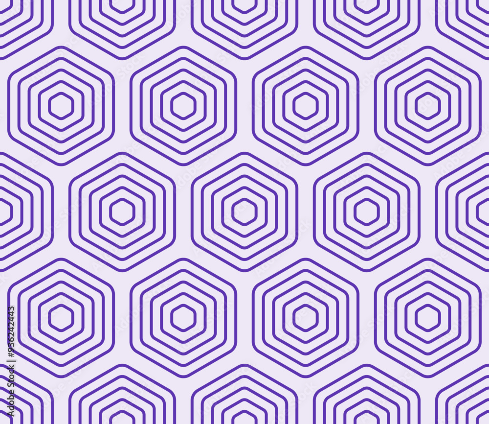 Poster mosaic background with purple rounded stacked hexagons. seamless pattern, tileable vector illustrati