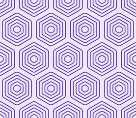 Fototapeta premium Mosaic background with purple rounded stacked hexagons. Seamless pattern, tileable vector illustration.