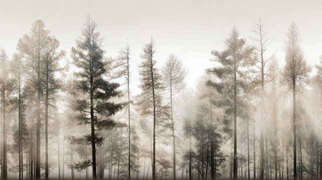 A desaturated, monochromatic pine tree forest 