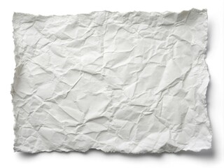 Obraz premium A crumpled, torn edge of white paper with rough fibers and uneven border, isolated on a clean white background, perfect for overlaying text or images.