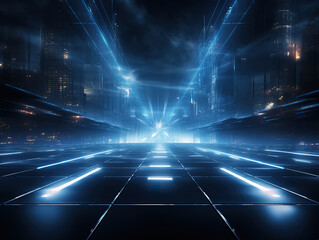 Wonderful Abstract technology, dark blu empty street, asphalt floor, studio room with smoke