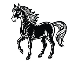 A silhouette of a running horse. Vector illustration of a horse breaking up on its hind legs.