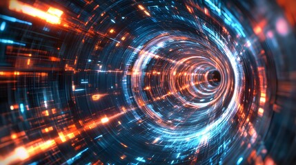 Futuristic abstract tunnel, digital convergence, innovation in technology, immersive backgrounds, modern design, 8K
