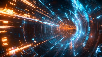Obraz premium Abstract tunnel, innovative technology background, digital convergence, immersive visual experience, modern tech, 8K