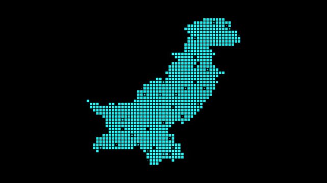Pakistan digital map. Map of Pakistan in dotted style. Shape of the country filled with rectangles. Neat video.