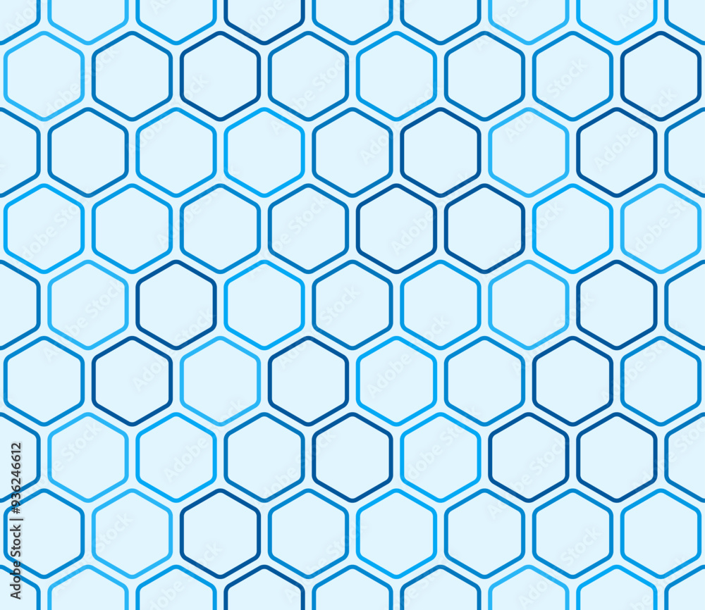Aufkleber hexagon pattern. bold rounded hexagons mosaic pattern. blue color tones. hexagonal cells. seamless p