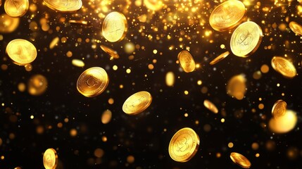 95 Realistic gold coins png. Explosion of gold coins png. Gold coins fall from the sky. Victory, easy money. 