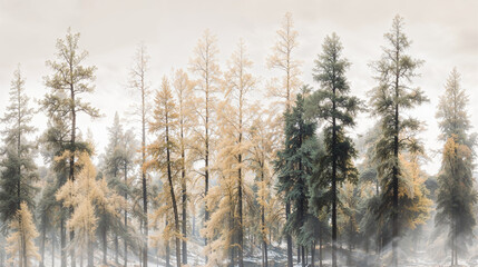 Fototapeta premium A desaturated, smoky, monochromatic pine tree forest