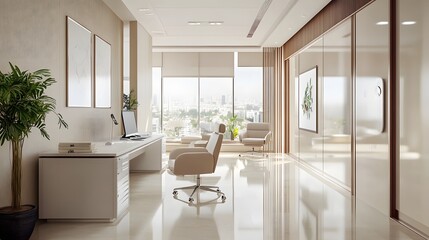 Fototapeta premium Modernes, helles Büro mit stilvollem Design und natürlicher Beleuchtung