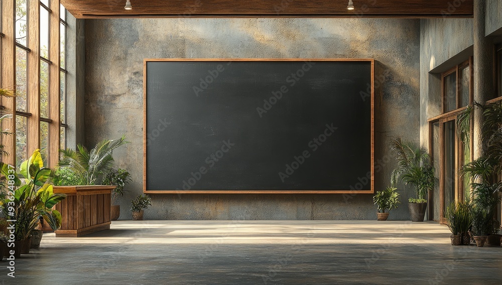 Poster Blank Blackboard in a Rustic Interior