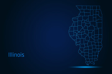 Abstract High Detailed Glow Blue Map on Dark Background of Map of Illinois symbol for your web site design map logo, app, Travel. Vector illustration eps 10.	

