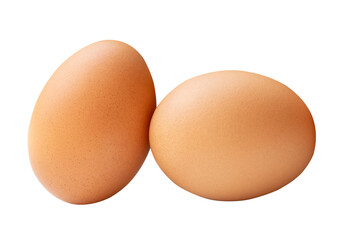Two fresh brown chicken eggs in stack isolated with clipping path in png file format