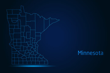 Abstract High Detailed Glow Blue Map on Dark Background of Map of Minnesota symbol for your web site design map logo, app, Travel. Vector illustration eps 10.	
