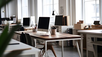 Modernes, helles Büro mit stilvollem Design und natürlicher Beleuchtung