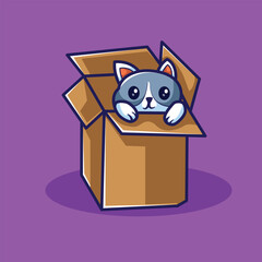 vector illustration of a cute cat in a box