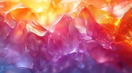 Abstract vibrant ice crystals in rainbow colors creating dynamic texture and light reflection