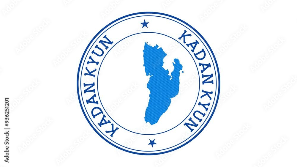 Poster kadan kyun intro. badge with the circular name and map of island. kadan kyun round logo animation.