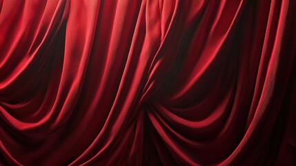 Fototapeta premium Elegant red curtains gracefully draped in a theater, creating a dramatic atmosphere for an upcoming performance at dusk