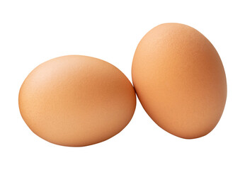 Two fresh brown chicken eggs in stack isolated with clipping path in png file format