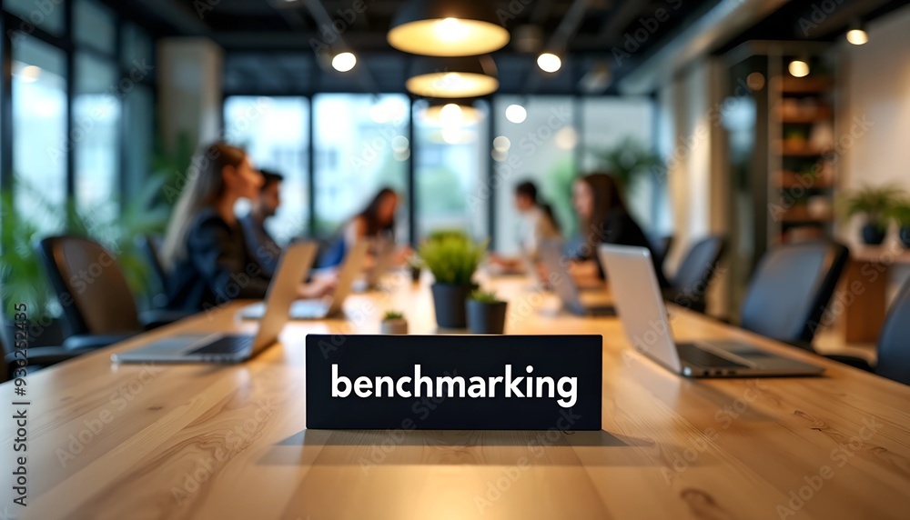 Poster benchmarking concept banner - computer comparison with performance metrics and analysis