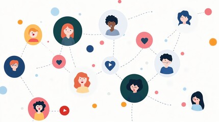 Obraz premium A vibrant illustration depicting diverse people connected through social networks, showcasing relationships and interactions.