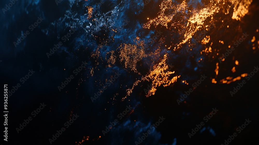 Poster abstract representation of flowing lava and ocean waves at night, showcasing contrasting elements of