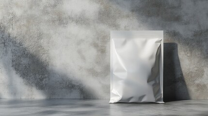A white bag is sitting on a wall