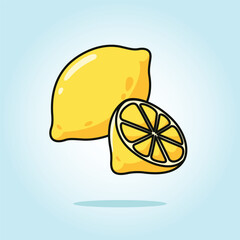 Fresh full and half cut of lemon fruit. vector cartoon illustration