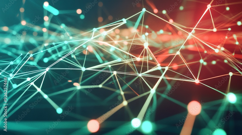 Poster abstract representation of interconnected networks with glowing nodes illustrating technology and da
