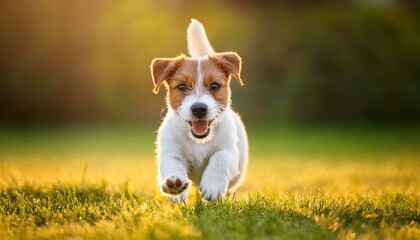 Obraz premium 芝生の上を走っているジャックラッセルテリアの子犬（Jack Russell Terrier puppy running on the grass） 