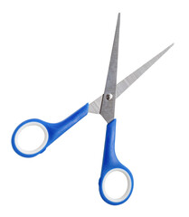 Small multipurpose scissors with blue handle isolated on white background with clipping path