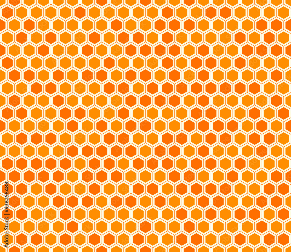 Poster mosaic background. simple hexagon grid with inner solid cells. orange color tones. hexagon geometric