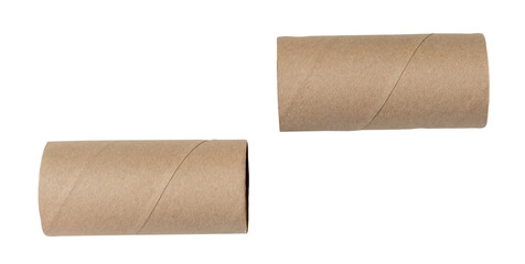 Top view set of brown tissue paper cores isolated on white background with clipping path