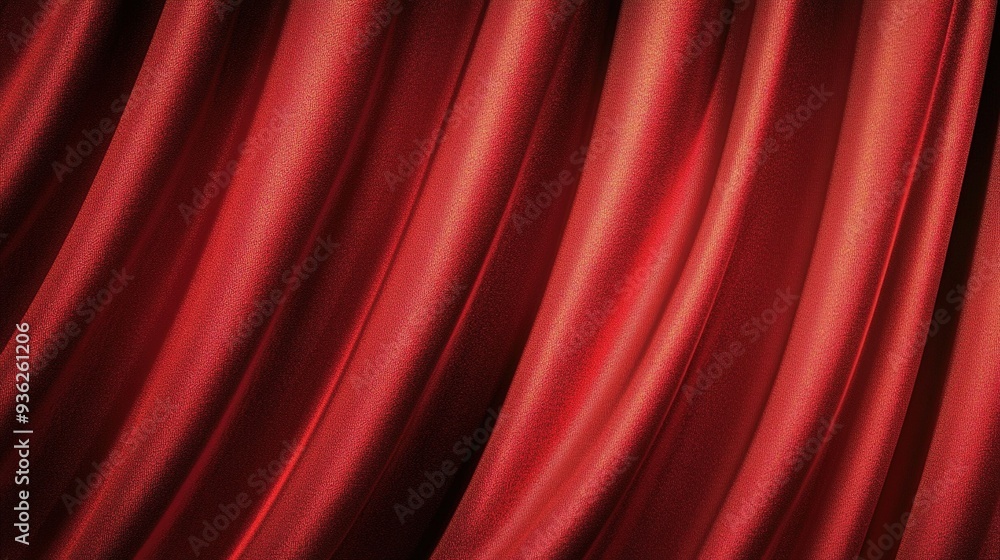 Poster vibrant red theater curtains elegantly draping in soft folds, creating a dramatic backdrop for perfo
