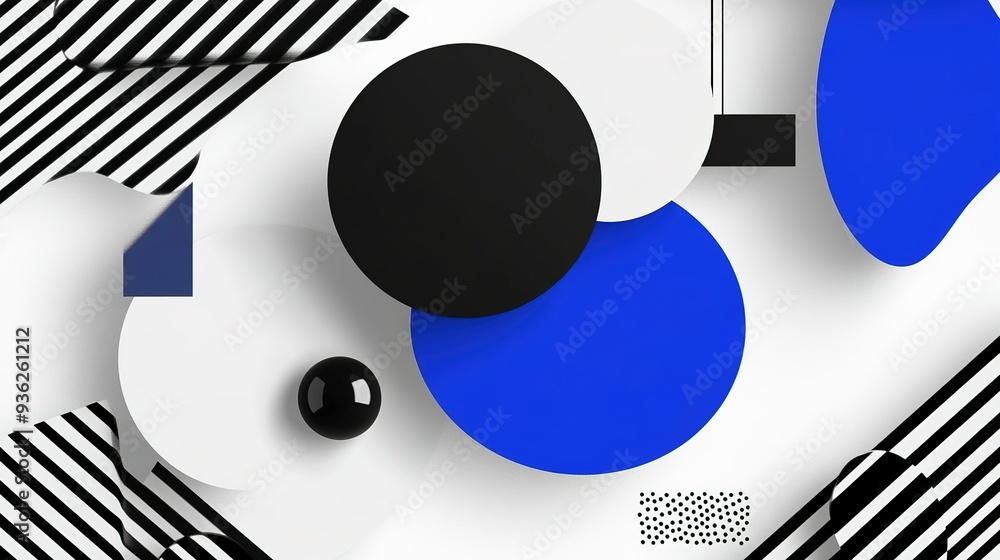 Aufkleber geometric abstract pattern of blue, black, and white shapes with lines creating a modern design aest