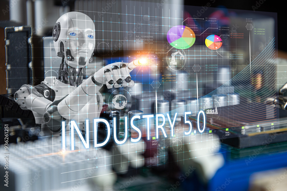 Poster ai robot represents the use of artificial intelligence in investment trading. digital transformation