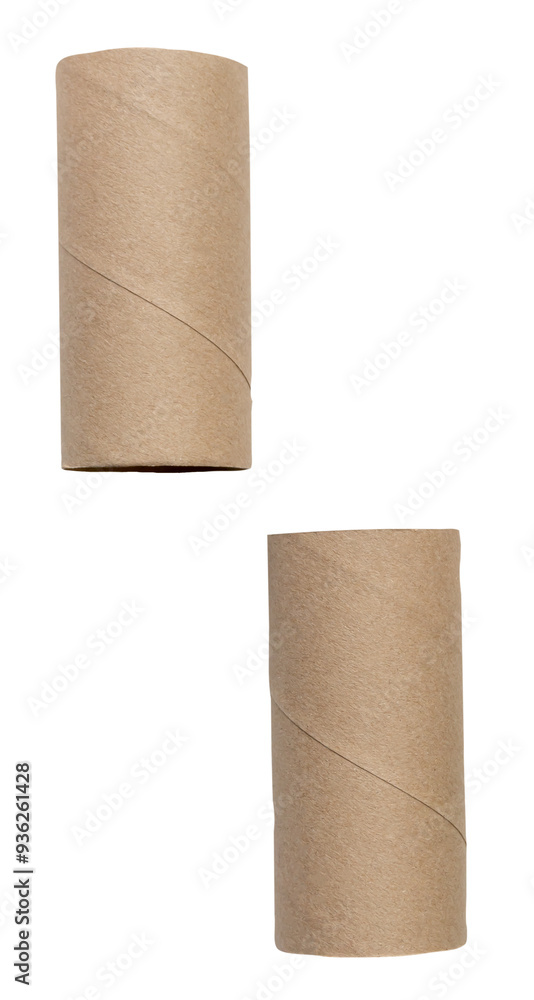 Wall mural top view set of brown tissue paper cores isolated with clipping path in png file format