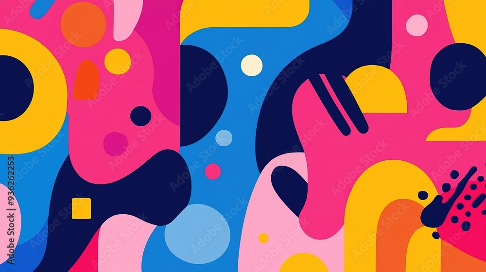 Poster colorful abstract shapes and patterns in vibrant hues fill a canvas with creative energy and artisti