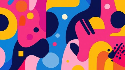 Colorful abstract shapes and patterns in vibrant hues fill a canvas with creative energy and artistic expression