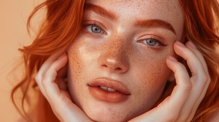 Fototapeta premium The freckled redhead woman