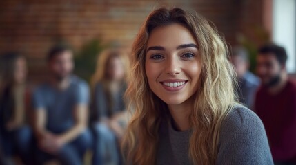 Professional psychotherapist leading group of young adults, helping male and female patients to cure mental health problems through group therapy activities. 