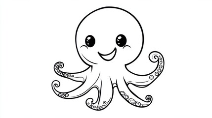 Obraz premium Outline illustration of a black and white octopus for drawing and coloring on white background