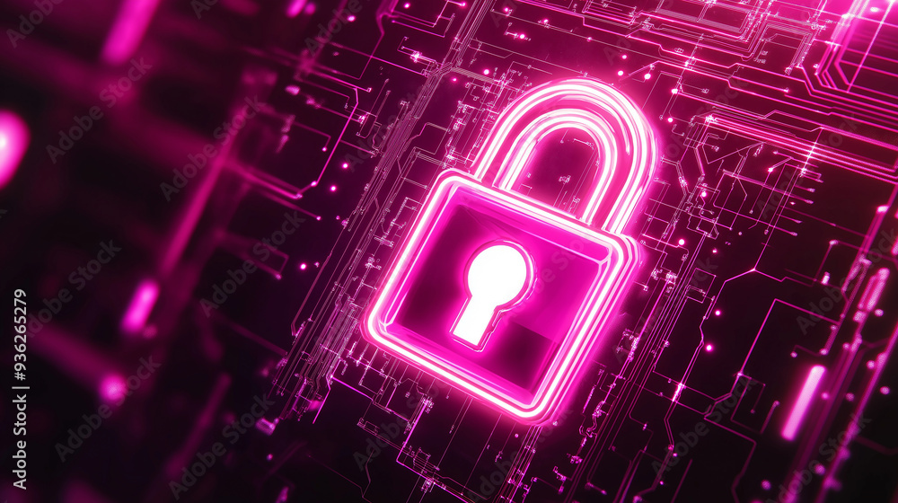 Aufkleber glowing padlock icon on circuit board symbolizing cybersecurity